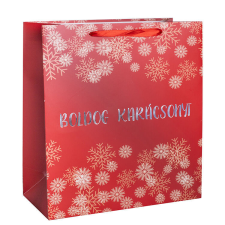 Fakopáncs Ajándéktasak - közepes (bordó alapon Boldog Karácsonyt felírat) ajándéktasak