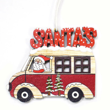 Fakopáncs Dekorációs figura (2 db-os, karácsonyi autóban Mikulás, SANTA&#039;S felirattal) karácsonyi dekoráció