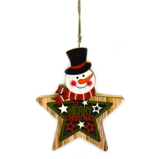 Fakopáncs Dekorációs figura (hóember csillag, Merry Christmas felirattal, LED világítással) karácsonyi dekoráció