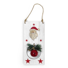 Fakopáncs Karácsonyi dekoráció, ajtódísz (fehér fa táblán Mikulás piros csengettyűvel) karácsonyi dekoráció