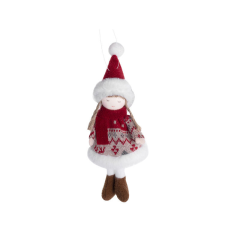 Fakopáncs Karácsonyi dekoráció (lány kötött ruhában, bordó sállal) karácsonyi dekoráció