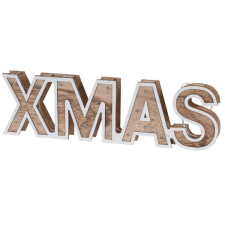 Fakopáncs Karácsonyi dekoráció LED világítással natúr színben (XMAS felirat fehér körvonallal) karácsonyi dekoráció