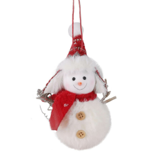 Fakopáncs Karácsonyi dekoráció (plüss hóember piros sállal és fülvédős sapkával) karácsonyi dekoráció