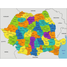  Falfestmény Románia közigazgatási területi térképe, 350 x 200 cm grafika, keretezett kép