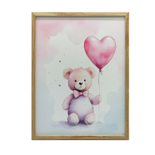 FALI PLAKÁT ARANY KERETBEN MEDVE SZÍV Léggömbbel 70x100 grafika, keretezett kép