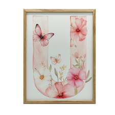 FALI PLAKÁT ARANY KERETBEN VIRÁGOK PILLANGÓK 40x50 CM grafika, keretezett kép