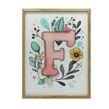 FALI PLAKÁT FA KERETBEN F BETŰ VIRÁGOK 50x70 CM grafika, keretezett kép