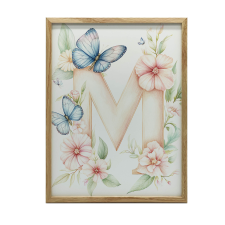  FALI PLAKÁT FA KERETBEN M BETŰ VIRÁGOS 70x100 CM grafika, keretezett kép