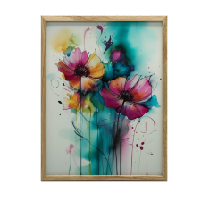 FALI PLAKÁT FA KERETBEN MEZŐBŰVIRÁGOK 70x100 CM grafika, keretezett kép