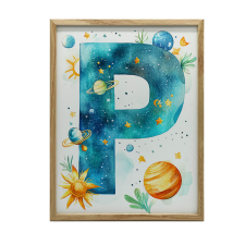 FALI PLAKÁT FA KERETBEN P BETŰ COSMOS 30x40 CM grafika, keretezett kép