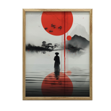  FALI PLAKÁT FA KERETBEN RED SUN 50X70 CM grafika, keretezett kép