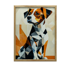 FALI PLAKÁT FEHÉR FAKERETES KUTYA GEOMETRIÁBAN 30x40 grafika, keretezett kép