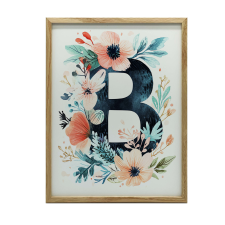FALI PLAKÁT KERETBEN B BETŰ VIRÁGOK ARANY KERET 30x40 CM grafika, keretezett kép