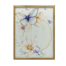FALI PLAKÁT KERETBEN, FEKETE D BETŰ, VIRÁGOK, LEPKÉK 50x70 CM grafika, keretezett kép