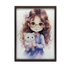 FALI PLAKÁT KERETBEN LÁNY SZEMVEGVEL ARANY KERET 50x70 CM grafika, keretezett kép