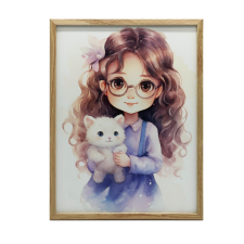  FALI PLAKÁT LÁNY SZEMÜVEGES SÖTÉTBARNA KERETTEL 70x100 CM grafika, keretezett kép