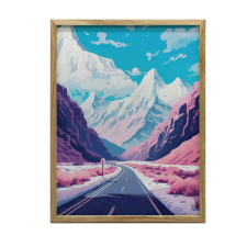 FALI PLAKÁT PASZTELL HEGYI TÁJ FA KERETTEL 70x100 CM grafika, keretezett kép