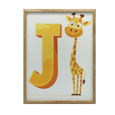  FALI PLAKÁT ZSIRÁF ÉS J BETŰ SÖTÉTBARNA KERET 70x100 CM grafika, keretezett kép
