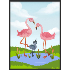 Falikép – Egyedi feliratos flamingók (videóvetítő opcióval) grafika, keretezett kép