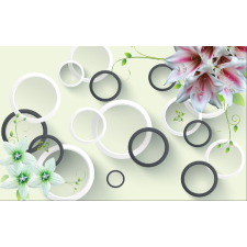  Falikép Liliomok fehér és fekete körökkel, 300 x 200 cm tapéta, díszléc és más dekoráció