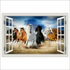  Falmatrica Ablak Lovak ereje, galopp, 300 x 200 cm tapéta, díszléc és más dekoráció