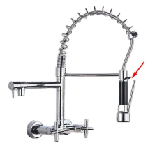  Falra szerelhető konyhai csaptelep, kettős tartó, lehúzható spray, króm DK csaptelep