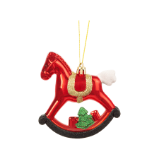 FAMILY CHRISTMAS Karácsonyfa dísz, hintaló, glitteres, 100 x mm (58552) karácsonyfadísz