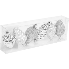 FAMILY CHRISTMAS Karácsonyfadísz szett, ezüst toboz, 6 cm, db / szett (58784B) karácsonyfadísz