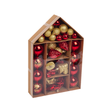 FAMILY CHRISTMAS Karácsonyfadísz szett, piros / arany, 3-8 cm, 36 db / szett (58779B) karácsonyfadísz