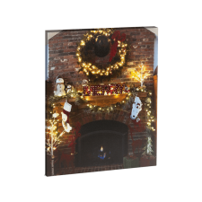 FAMILY CHRISTMAS LED fali kép, Merry kandalló, 40 x 30 cm, 20 Led, melegfehér (58467) grafika, keretezett kép