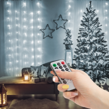 Family Fényfüggöny - 100 db hidegfehér microLED-del - 3 x 1 m - 230V - távirányítós karácsonyfa izzósor