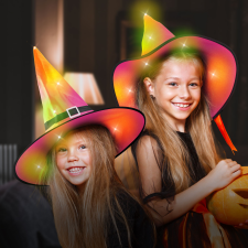 Family Halloween-i LED-es boszorkány kalap - színes, poliészter - 38 cm - 58151 dekoráció