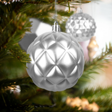 Family Karácsonyfadísz szett - gömbdísz - ezüst - 6 db / csomag 58762B karácsonyfadísz