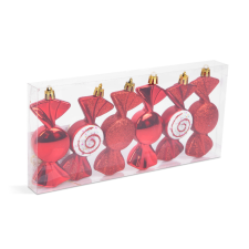 Family Karácsonyfadísz szett - piros cukor - 10 x 3,6 cm - 6 db / szett karácsonyfadísz