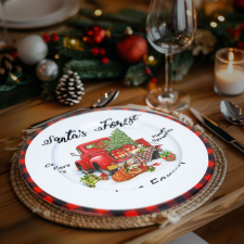 Family Karácsonyi tálca - fém - autós - fehér - 33 cm dekorációs kellék