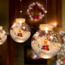 Family LED-es fényfüggöny - hógömb mikulással - 2,7 x 0,75 m - 110 melegfehér LED - IP44 karácsonyfa izzósor