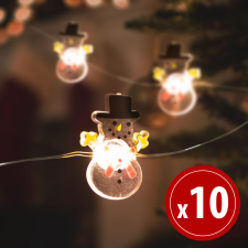 Family LED fényfüzér - hóember - 10 LED - 1,2 méter - melegfehér - 2 x AA karácsonyfa izzósor