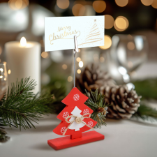 Family Ültetőkártya tartó - csipeszes - fenyőfa - 8,5 x 12 cm karácsonyi dekoráció