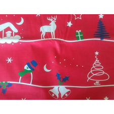 Fashion Karácsonyi anyag, piros alapon téli táj, patchwork pamutvászon, 160cm/0,5m méteráru