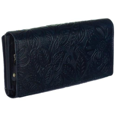  Fedeles, cipzáros aprós, hátul kártyatartós kék virágos bőr pénztárca