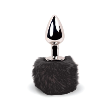 FeelzToys Bunny Tails - fém anál dildó nyuszifarokkal (ezüst-fekete) anál