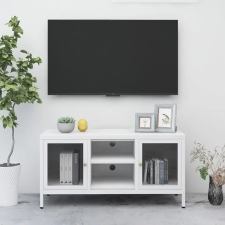  Fehér acél és üveg TV-szekrény 105x35x52 cm bútor