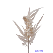  Fehér bogyós műzöld ág 33cm - Fehér dekorációs kellék