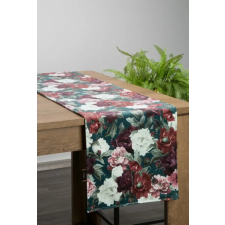  Fehér-bordó virágmintás bársony asztali futó 35x140 cm party kellék