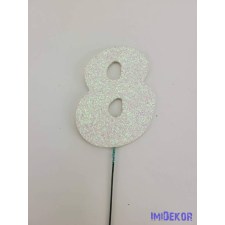  Fehér csillámos szám drót pálcán - 8 dekorációs kellék