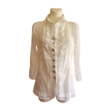  Fehér díszes gombos női blúz (méret: M) blúz