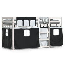  fehér/fekete tömör fenyőfa emeletes ágy függönyökkel 80x200 cm ágy és ágykellék