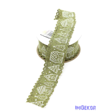  Fehér karácsonyi mintás textil szalag 40mm x 9,144m - Zöld szalag, masni