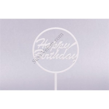 Fehér kerek Happy Birthday feliratos tortadísz sziluett sütés és főzés