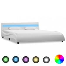  Fehér LED-es műbőr ágykeret 160 x 200 cm ágy és ágykellék